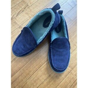 EUC LL Bean Women's Blue Suede Fleece Lined Mountain Moccasin Slippers Sz 8 Boho